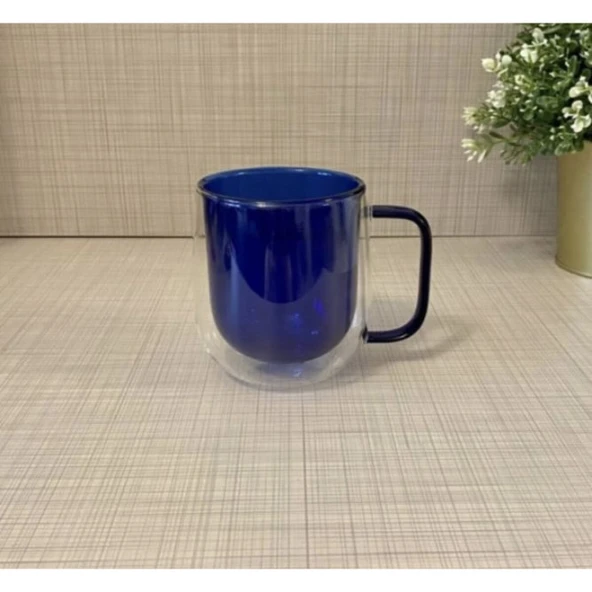 Periboia Çift Cidarlı Cam Kupa Lacivert Renk - 3