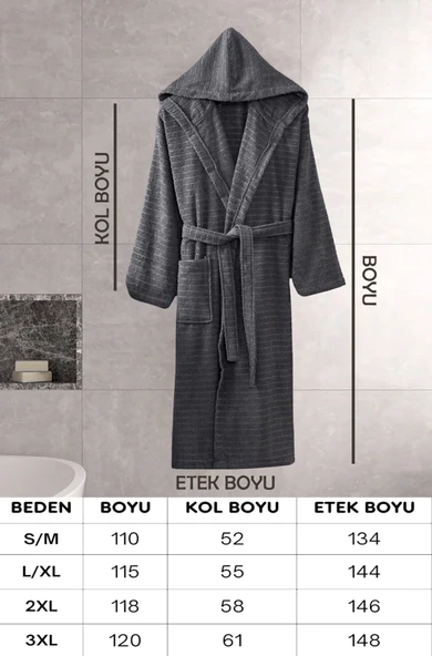 Kapüşonlu Bornoz Doğa Antrasit 3XL - Resim 3