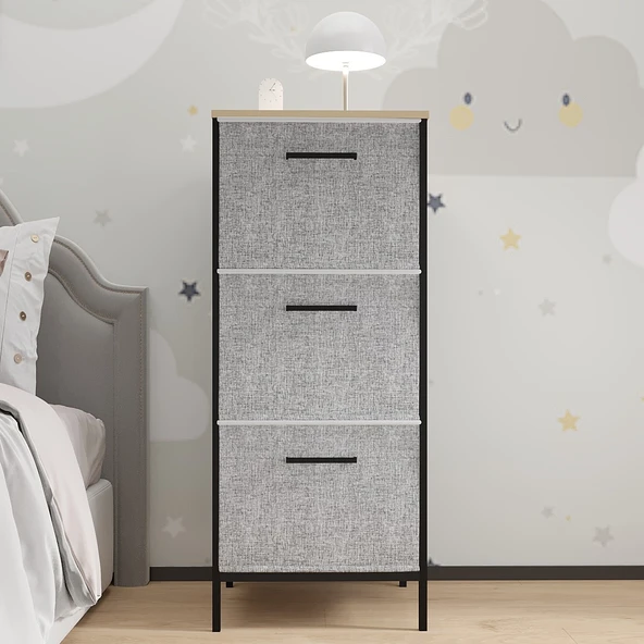 Çocuk Dolabı 3 Çekmeceli Büyük Boy Komodin Sehpa Gri 1621 - 2