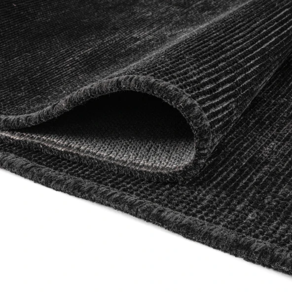TROY Yıkanabilir Kaydırmaz, Pamuk Dokuma, Premium Kalite Salon&mutfak&yemek Odası Kilimi Siyah - Resim 3