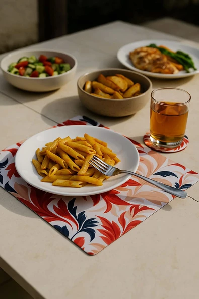 Valerine Life Kırmızı Yaprak Desenli Amerikan Deri Kaymaz Yıkanabilir Servis Altlığı 12 Parça 6 Kişilik - 2