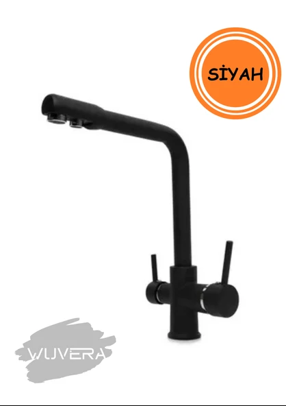 Wuvera Siyah 3 Yollu Arıtmalı Mutfak Bataryası – Sağlıklı Su ve Modern Şıklık ürün görseli