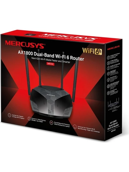 Mercusys MR70X, AX1800 Mbps, Gigabit Portları, Fiber Destekli, Access Point Modu, WPA3, Mobil Uygulama ile Kolay Kurulum, VPN Destekli, MU-MIMO ve Beamforming Özellikli, Dual-Band Wi-Fi 6 Router - Resim 5