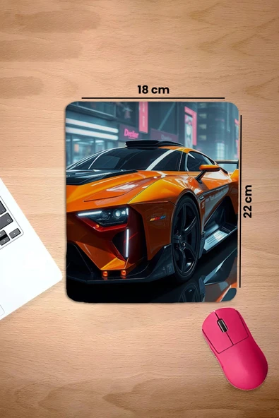 SonicTouch Bilek Destekli Turuncu Yarış Arabası Dikdörtgen Pürüzsüz Yüzey Dikişsiz Mouse Pad 18x22cm - 2