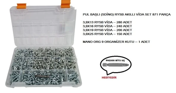 PUL BAŞLI (SDİNG) RYSB AKILLI VİDA SET 871 ADET