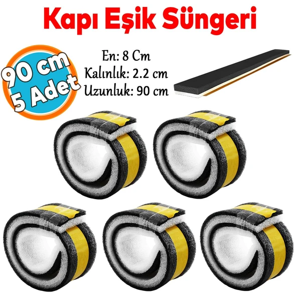 Yapışkanlı Kapı Altı Eşik Süngeri İnce Köpük Soğuk İzolasyon Bandı Fitili Toz Böcek Engelleme 90 cm 5 Adet