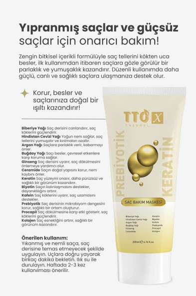 TTO X Prebiyotik Saç Bakım Maskesi Biberiye Yağı Keratin Argan Yağı Biyotin - 4