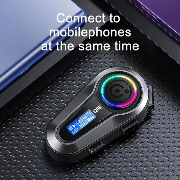 Q08 5.3 Uyumlu Motosiklet Kask Kulaklık Intercom Işıklı Motorsiklet Interkom - 3