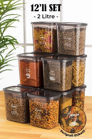 Vienev Beyaz Serigrafi Etiketli 12li Set Peggy Şeffaf Kapaklı Uzun Dikdörtgen Saklama Kabı 2 Litre - 6