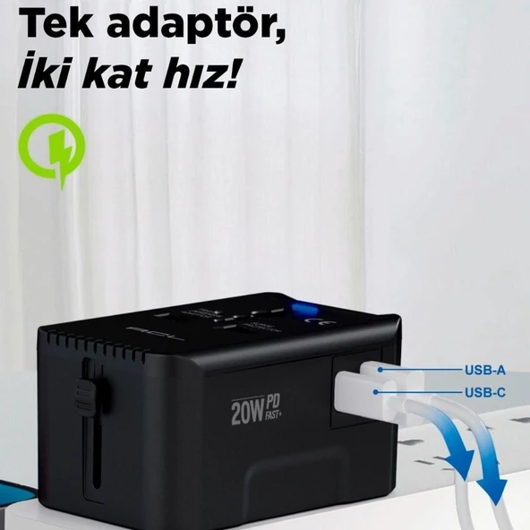 Evrensel Eu Us Au Uk Priz Fiş Çevirici Dönüştürücü Seyahat Adaptörü 2 Type-c 1 Usb Çıkışlı Adaptör - Resim 4