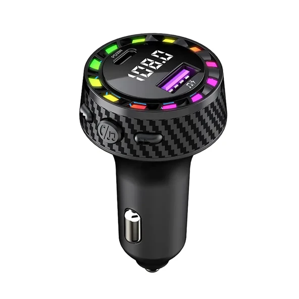 RGB Işıklı 5.3 Bluetoothlu 30W USB Type C Hızlı Şarjlı Araç Kiti - MP3 Çalar, Eller Serbest Modlu