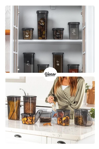 Vienev Beyaz Serigrafi Etiketli 12li Set Peggy Şeffaf Kapaklı Uzun Dikdörtgen Saklama Kabı 2 Litre - 4