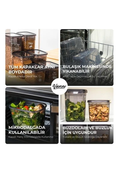 Vienev Beyaz Serigrafi Etiketli 12li Set Peggy Şeffaf Kapaklı Uzun Dikdörtgen Saklama Kabı 2 Litre - 2