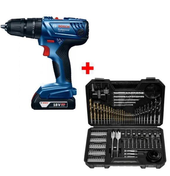 BOSCH GSB 180-LI Akülü Darbeli Vidalama + V-Line 103 Parça Aksesuar Seti