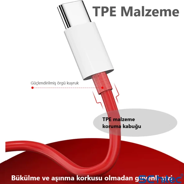 ScHitec 6A 60W UsbA to Type-C Hızlı Data ve Turbo Fast Şarj Kablosu 100cm Kırmızı K323 - Resim 2