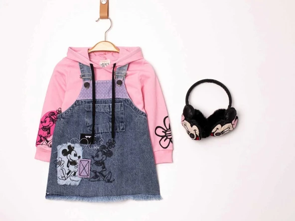MINNIE DESENLİ KULAKLIKLI JİLELİ JEANS KIZ TAKIM - 2