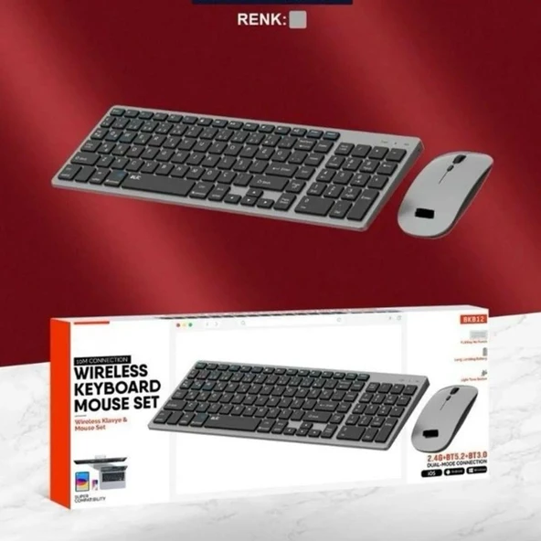Kablosuz Bluetooth Klavye ve Mouse Seti - Sessiz, Ergonomik, Taşınabilir, Uzun Pil Ömrü