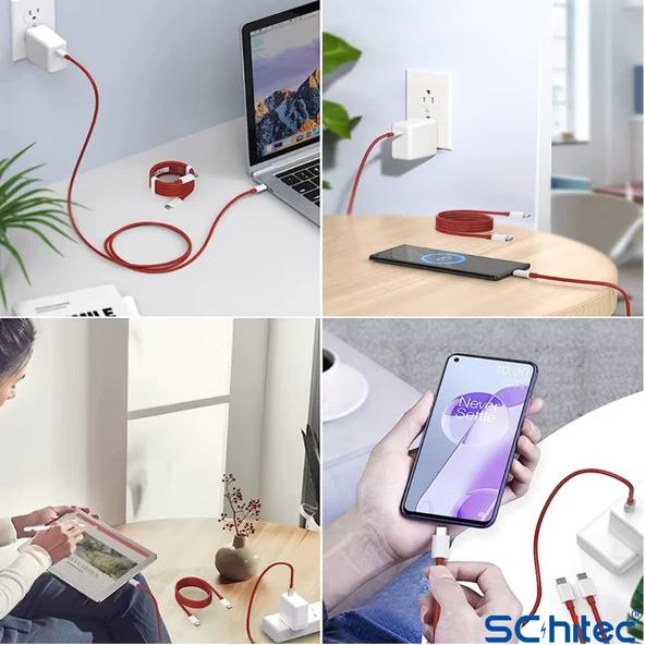 ScHitec 6A 60W UsbA to Type-C Hızlı Data ve Turbo Fast Şarj Kablosu 100cm Kırmızı K323 - Resim 5