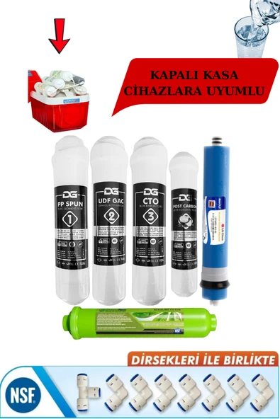 Kapalı Kasa 12 Inç Su Arıtma Cihazı Filtresi 6 Aşamalı 80 Gpd LG Membranlı Inline SETİ ALKALİN- - 1