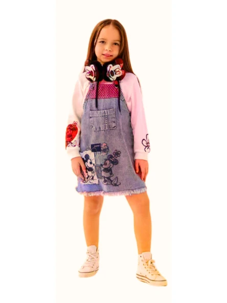 MINNIE DESENLİ KULAKLIKLI JİLELİ JEANS KIZ TAKIM