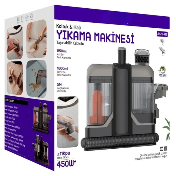 450W Sulu Yıkama Makinesi Halı Koltuk Döşeme Yatak Kanepe Puf Temizleme Leke Çıkartma Makinesi