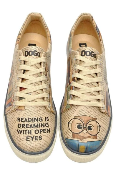 Kadın Vegan Deri Bej Sneakers - The Wise Owl Tasarım - 7