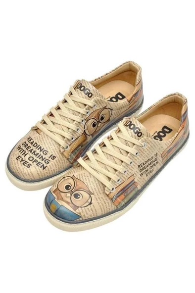 Kadın Vegan Deri Bej Sneakers - The Wise Owl Tasarım - 4