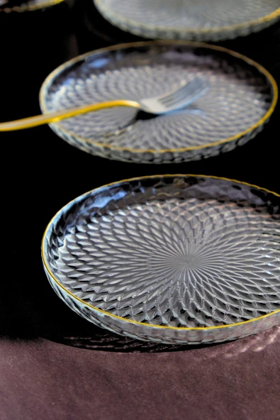 TABAK EVİ Altın Yaldız Cam Pasta Tabağı 16cm 6 lı 2492 - Resim 5