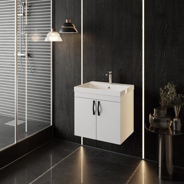 Karen Banyo Ege 60 Cm, Lavabolu Alt Banyo Dolabı, Kapaklı Banyo Alt Dolabı, Seramik Lavabo Dahil - 5