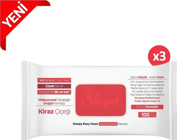 Sleepy Easy Clean Yüzey Temizlik Havlusu Kiraz Çiçeği 100 Yaprak X 3 Paket - 3