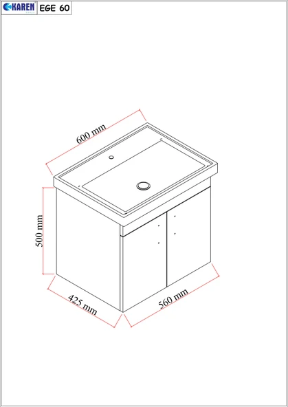 Karen Banyo Ege 60 Cm, Lavabolu Alt Banyo Dolabı, Kapaklı Banyo Alt Dolabı, Seramik Lavabo Dahil - 3