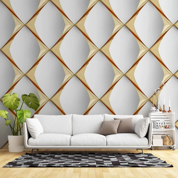3D Beyaz Altın Panel Duvar Kağıdı Baskı ürün görseli