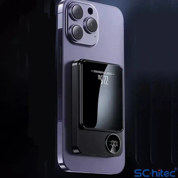 ScHitec 22.5W Magsafe Kablosuz ve Dijital Ekranlı 10000mAH Powerbank Beyaz - 6