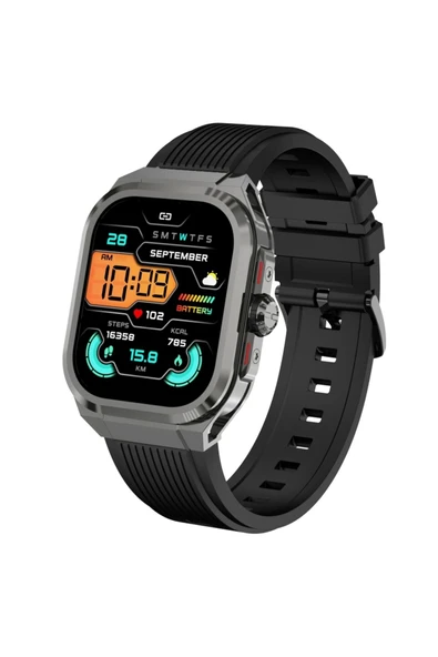 Glowy W30, Siyah, Dafit Uyumlu, Bluetooth, 1.96" Amoled Ekran, 500mah Batarya, Adım Saya
