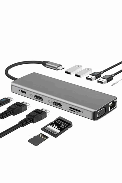 Fuchsia Type-C Hub 12 in 1 Çoklu Bağlantı Adaptörü