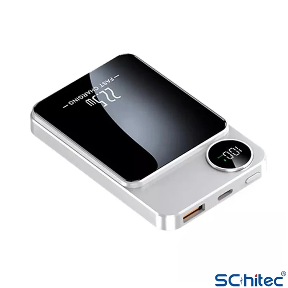 ScHitec 22.5W Magsafe Kablosuz ve Dijital Ekranlı 10000mAH Powerbank Beyaz - 3