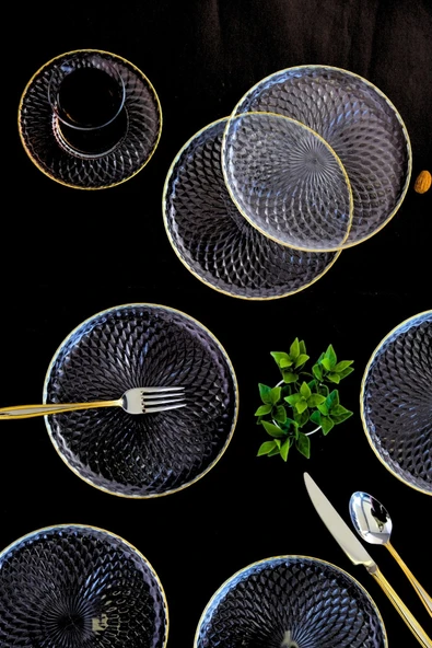 TABAK EVİ Altın Yaldız Cam Pasta Tabağı 16cm 6 lı 2492 - Resim 3