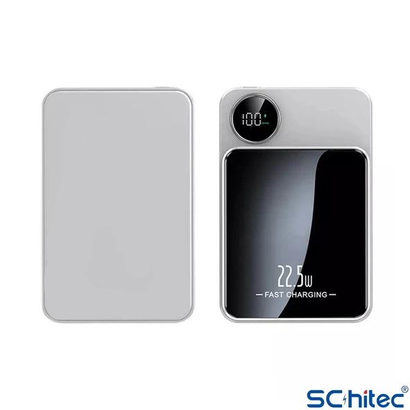 ScHitec 22.5W Magsafe Kablosuz ve Dijital Ekranlı 10000mAH Powerbank Beyaz - 2