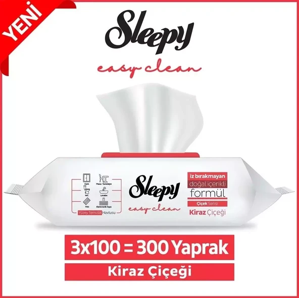 Sleepy Easy Clean Yüzey Temizlik Havlusu Kiraz Çiçeği 100 Yaprak X 3 Paket