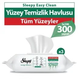 Sleepy Easy Clean Yüzey Temizlik Havlusu Beyaz Sabun Katkılı  100'lü 3 Paket (300 Yaprak)