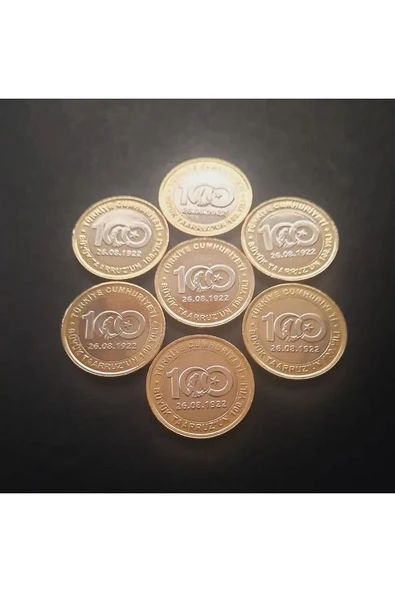 Escoines Koleksiyon 39963680e6f3859c54 100.Yıl Büyük Taarruz'un Hatıra Parası Madeni 1tl çil 7adet ürün görseli 1
