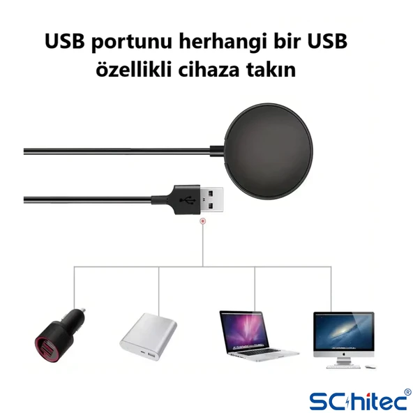 ScHitec Samsung Watch 4/Watch 5/ Watch 6 Uyumlu UsbA Çıkışlı Fast Wireless Charge Hızlı Kablosuz Akıllı Saat Şarj Cihazı - 3