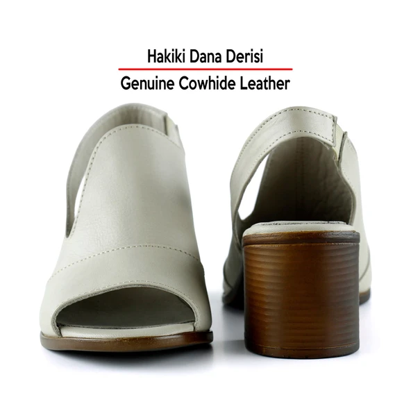 Erkan Saçmacı Emilia Vizon Hakiki Deri Arkası Açık Lastik Bantlı Kalın Topuklu Rahat Günlük Sandalet - 4