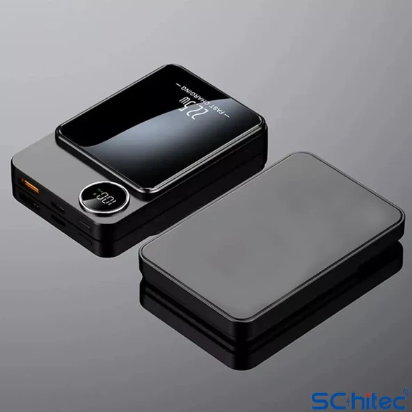 ScHitec 22.5W Magsafe Kablosuz ve Dijital Ekranlı 10000mAH Powerbank Siyah - 4
