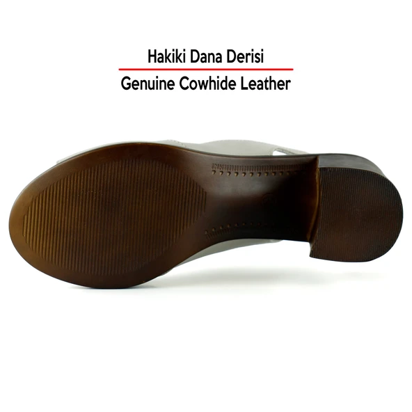 Erkan Saçmacı Emilia Vizon Hakiki Deri Arkası Açık Lastik Bantlı Kalın Topuklu Rahat Günlük Sandalet - 5