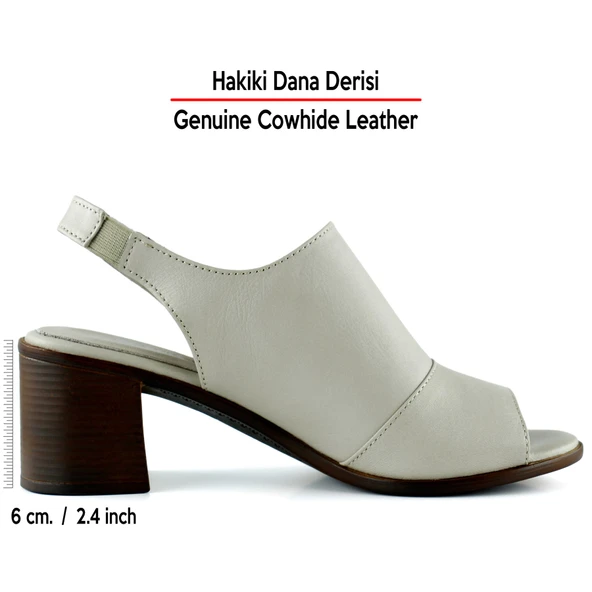 Erkan Saçmacı Emilia Vizon Hakiki Deri Arkası Açık Lastik Bantlı Kalın Topuklu Rahat Günlük Sandalet - 2