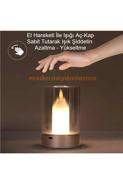 Cata CT-8432 Tokyo Taşınabilir Mum Görünümlü Masa Lambası El Hareketini Algılayan USB Şarjlı - 5