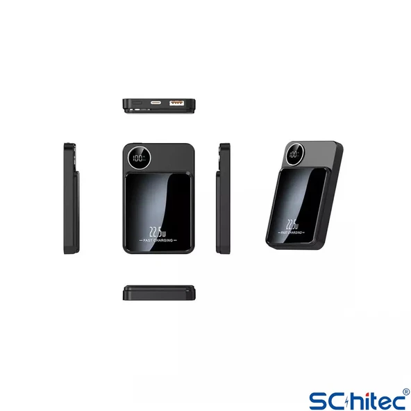 ScHitec 22.5W Magsafe Kablosuz ve Dijital Ekranlı 10000mAH Powerbank Siyah - 3