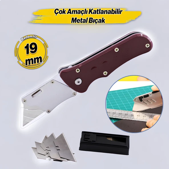 Çok Amaçlı Metal Maket Bıçak Halı Bıçağı Maket Bıçağı 5 Adet Yedek Bıçak Küçük Değiştirilebilir