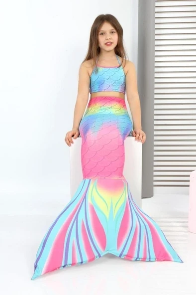 Kız Çocuk Denizkızı Kostümlü Mayo Takımı (Alt+Üst+Kostüm) 3-12 Yaş 12215 - 2